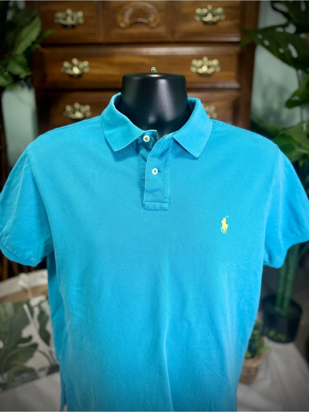 MENS Ralph Lauren POLO - Turquoise with Yellow Logo- LARGE
